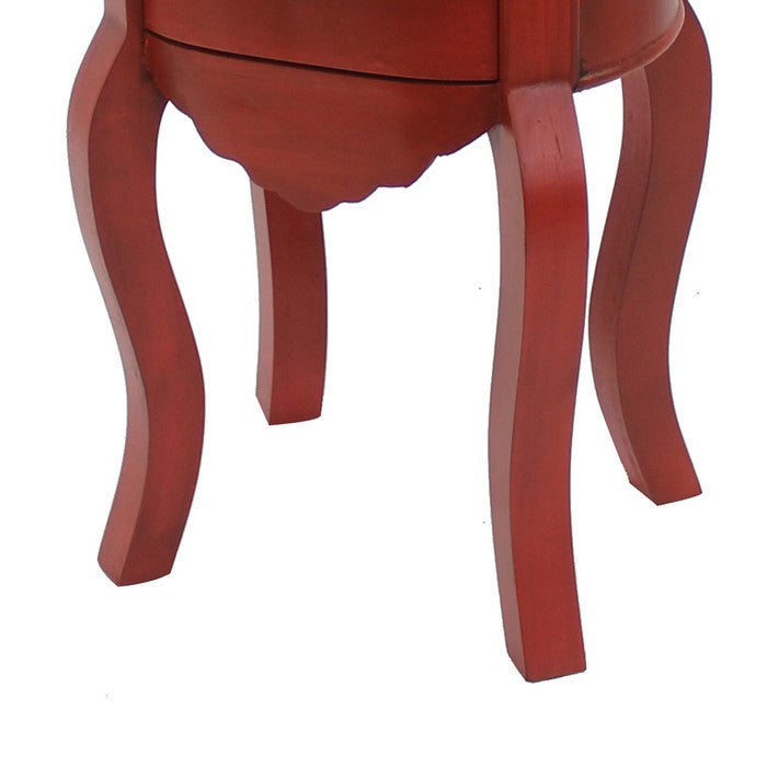 Wooden End Table with 2 Storage Drawers and Cabriole Legs, Red