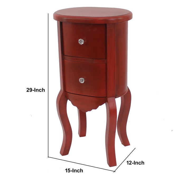 Wooden End Table with 2 Storage Drawers and Cabriole Legs, Red