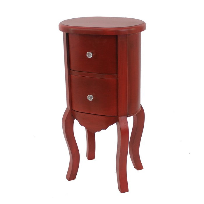 Wooden End Table with 2 Storage Drawers and Cabriole Legs, Red