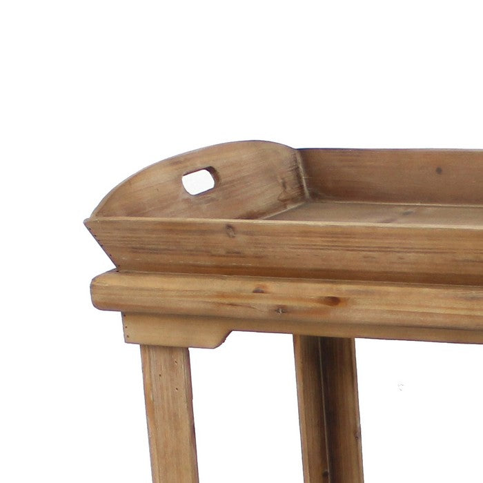 Wooden Table with Serving Tray Top and Open Bottom Shelf, Brown