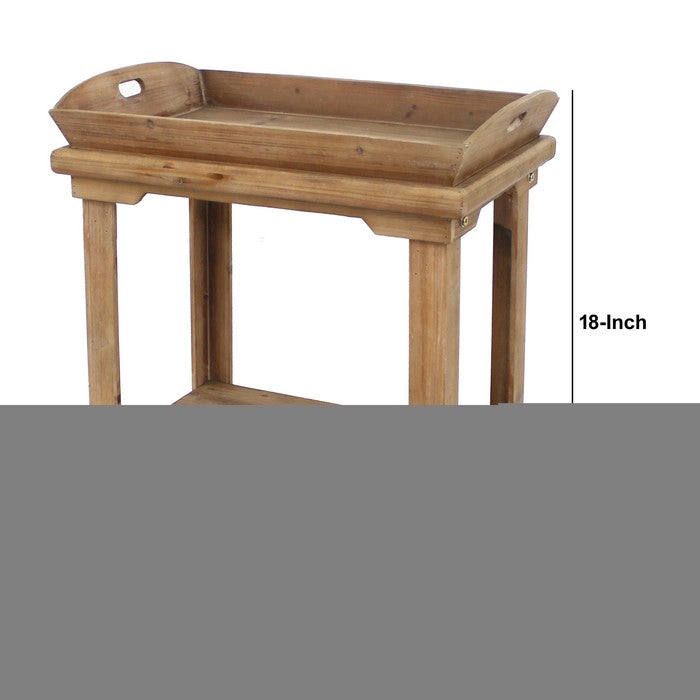 Wooden Table with Serving Tray Top and Open Bottom Shelf, Brown