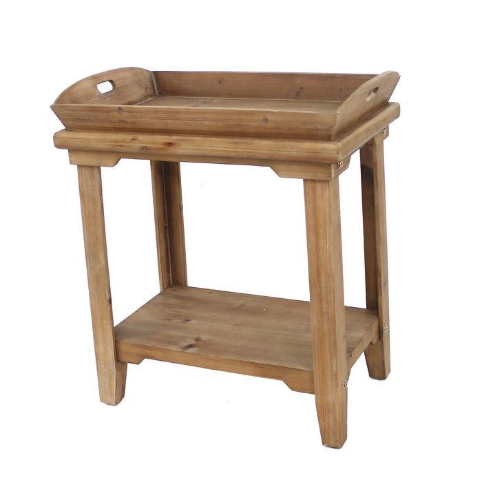 Wooden Table with Serving Tray Top and Open Bottom Shelf, Brown