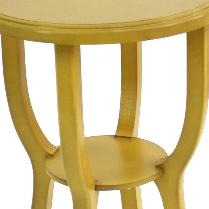 Contemporary Wooden Stool with Flared Legs and Round Top, Yellow