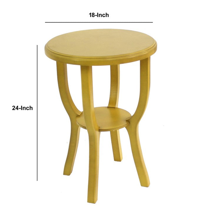 Contemporary Wooden Stool with Flared Legs and Round Top, Yellow