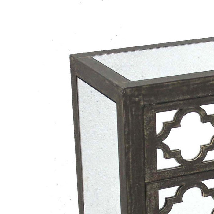 Wooden Cabinet with 3 Storage Drawers and Turned Legs, Brown and Silver