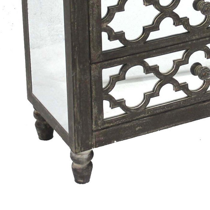 Wooden Cabinet with 3 Storage Drawers and Turned Legs, Brown and Silver