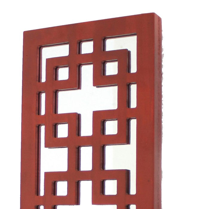 Lattice Design Wooden Frame Candle Holder with Mirror Insert, Red