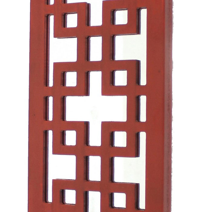Lattice Design Wooden Frame Candle Holder with Mirror Insert, Red