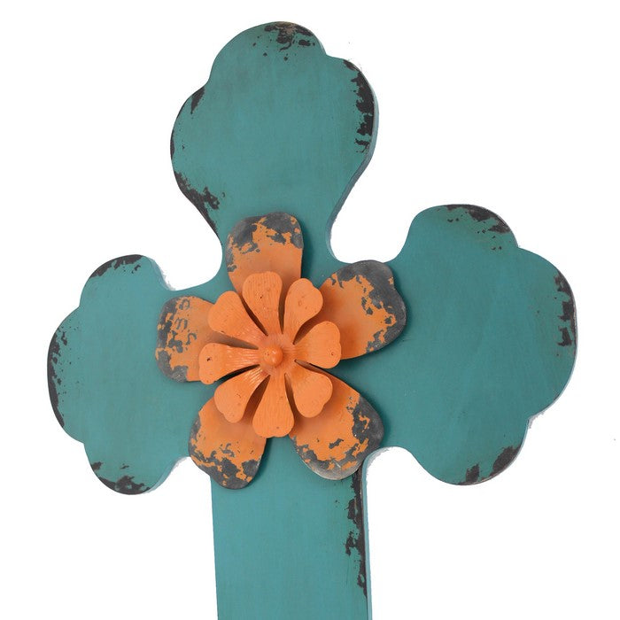 Rustic Wooden Cross Wall Decor, Blue