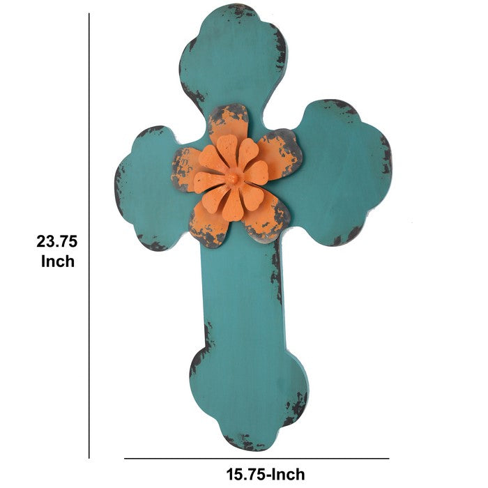 Rustic Wooden Cross Wall Decor, Blue