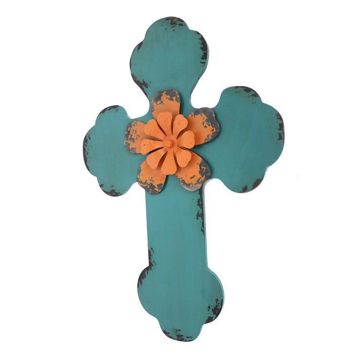 Rustic Wooden Cross Wall Decor, Blue