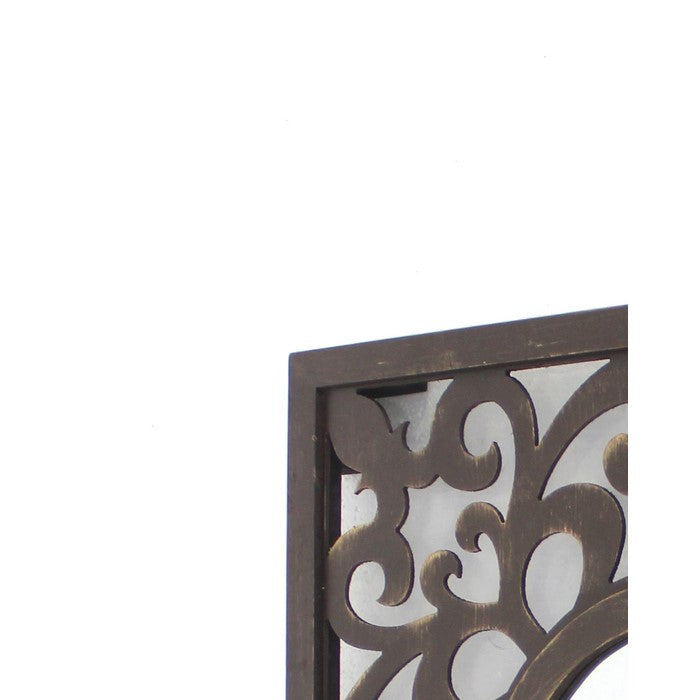 Wooden Frame Square Wall Mirror with Floral cut Out Design, Espresso