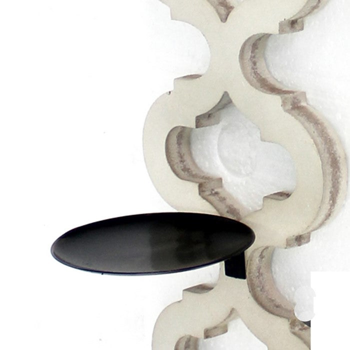 Geometric Lattice Wooden Frame Metal Candle Holder, Set of 2, White