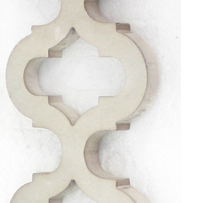 Geometric Lattice Wooden Frame Metal Candle Holder, Set of 2, White
