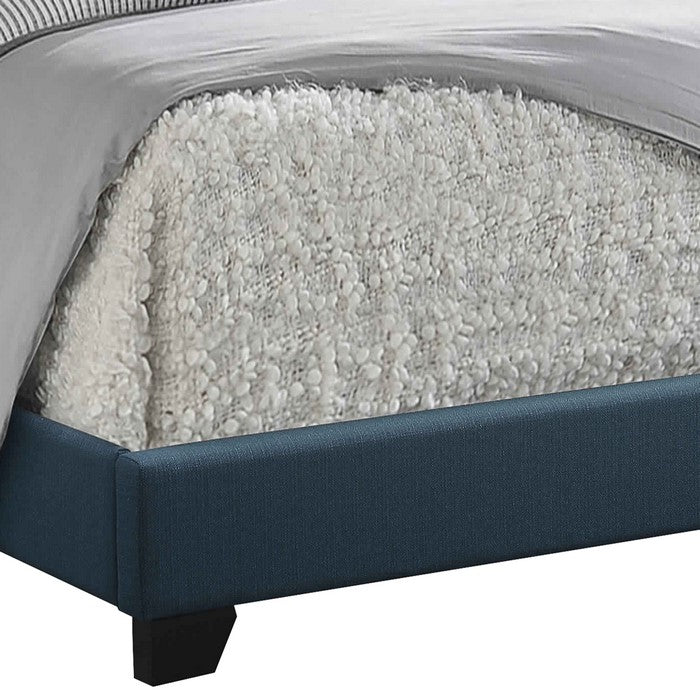 Fabric Eastern King Bed with Geometric Pattern Nailhead Trims, Teal Blue