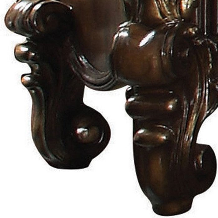 Traditional Wooden Nightstand with Antique Handles and Scrolled Legs, Brown