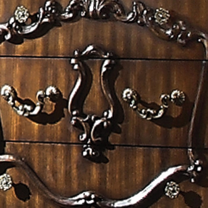 Traditional Wooden Chest with 5 Drawers and Scrolled legs, Brown