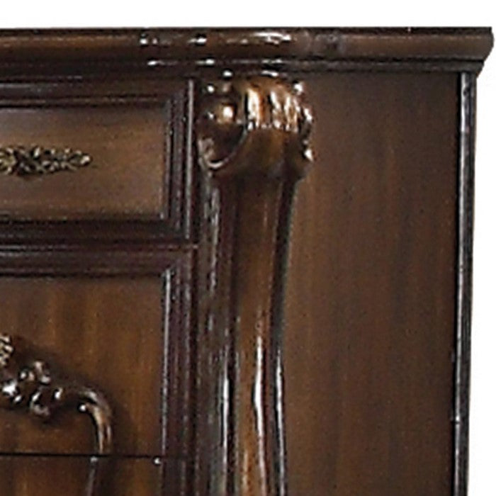 Traditional Wooden Chest with 5 Drawers and Scrolled legs, Brown