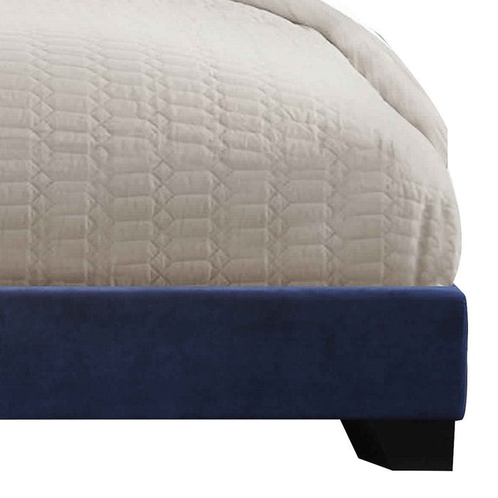 Fabric Eastern King Bed with Geometric Pattern Nailhead Trims, Blue