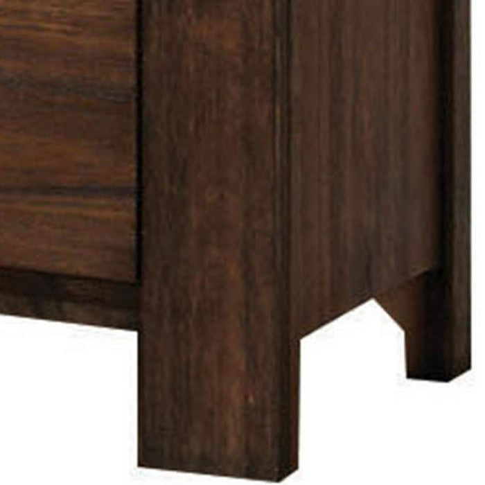 2 Drawer Wooden Nightstand with Metal Bar Handles and Block Legs, Brown