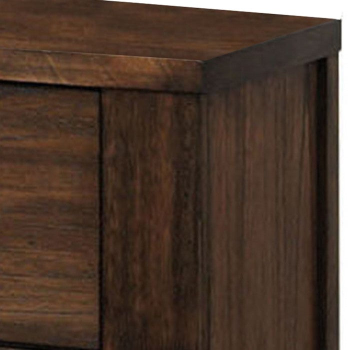 2 Drawer Wooden Nightstand with Metal Bar Handles and Block Legs, Brown