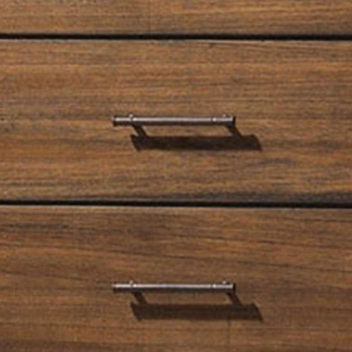 5 Drawer Wooden Chest with Metal Bar Handles and Block Legs, Brown