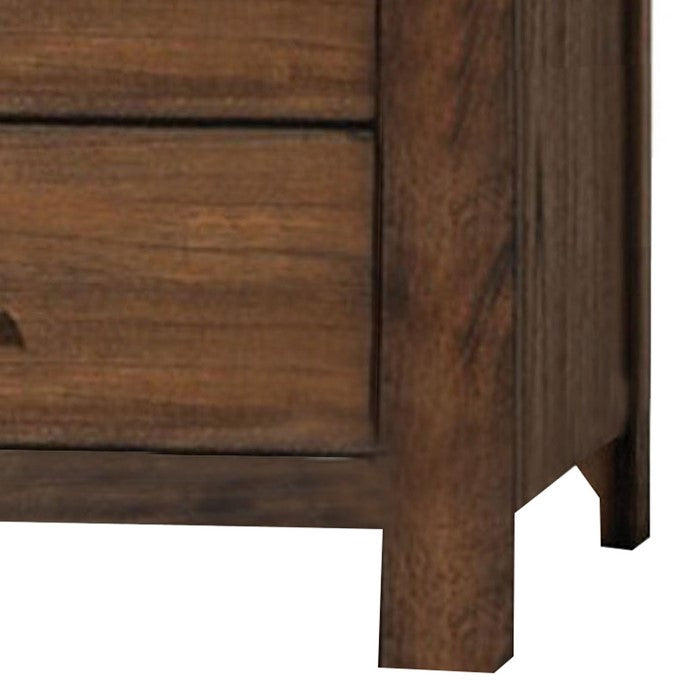 5 Drawer Wooden Chest with Metal Bar Handles and Block Legs, Brown