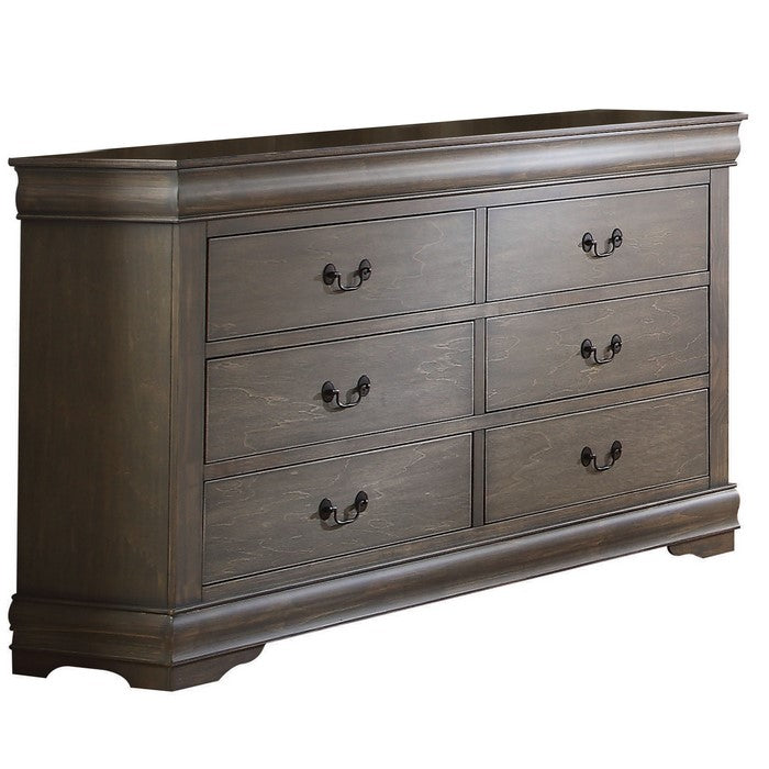 6 Drawer Dresser with Metal Drop Handle and Bracket Feet, Antique Gray