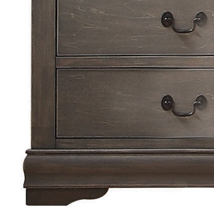 5 Drawer Chest with Metal Drop Handle and Bracket Feet, Antique Gray