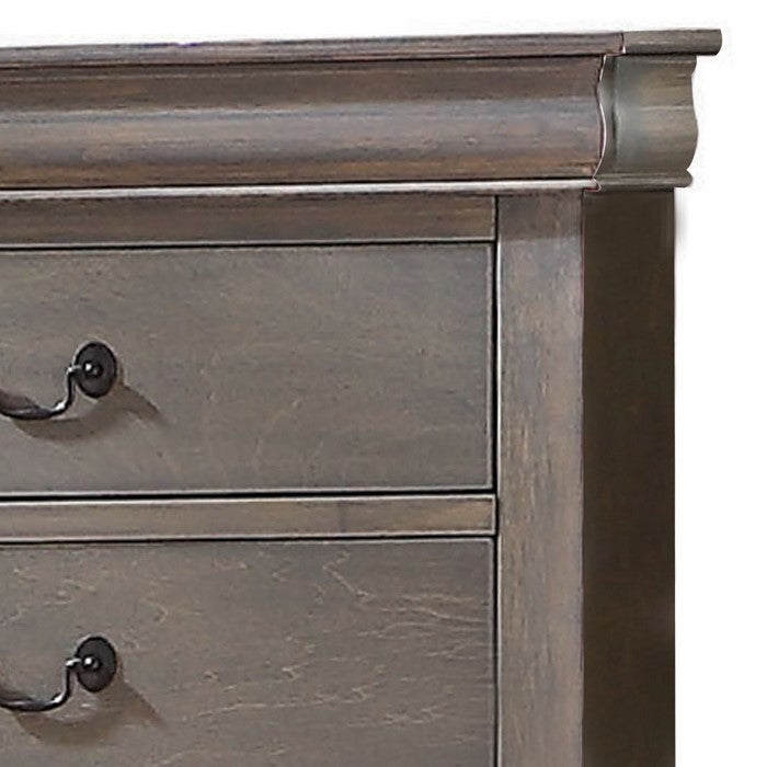 5 Drawer Chest with Metal Drop Handle and Bracket Feet, Antique Gray