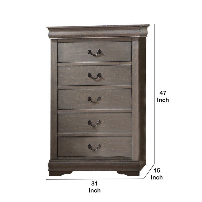 5 Drawer Chest with Metal Drop Handle and Bracket Feet, Antique Gray