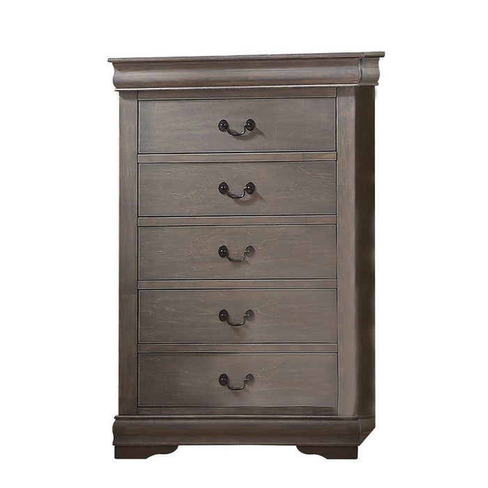 5 Drawer Chest with Metal Drop Handle and Bracket Feet, Antique Gray