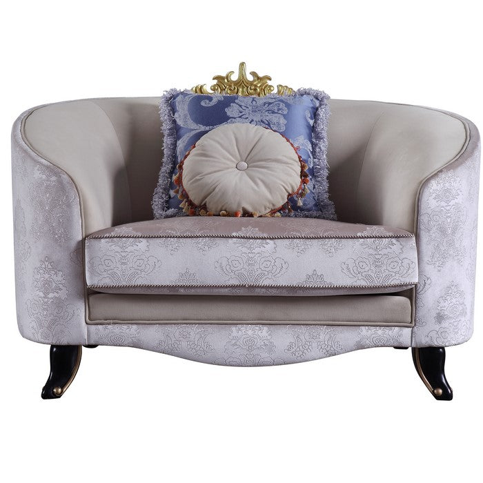 Textured Fabric Upholstered Chair with Curved Backrest, Cream