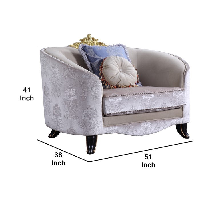 Textured Fabric Upholstered Chair with Curved Backrest, Cream