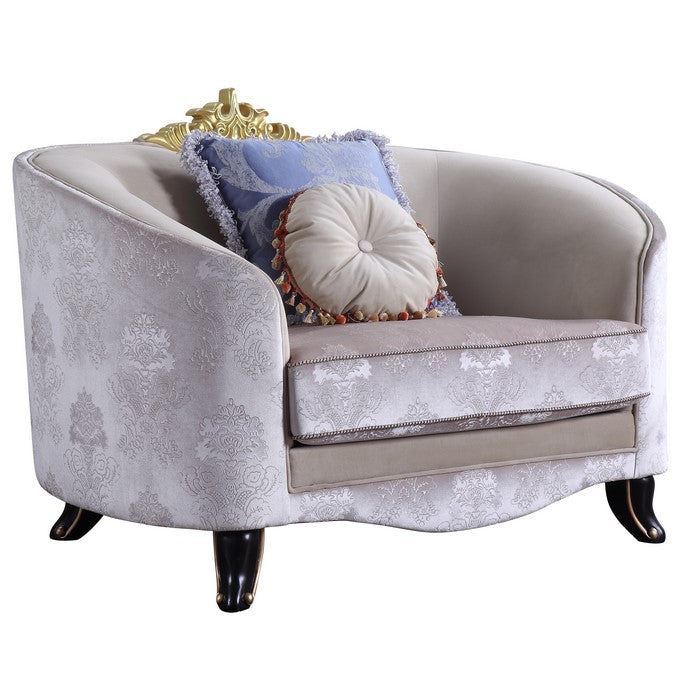 Textured Fabric Upholstered Chair with Curved Backrest, Cream