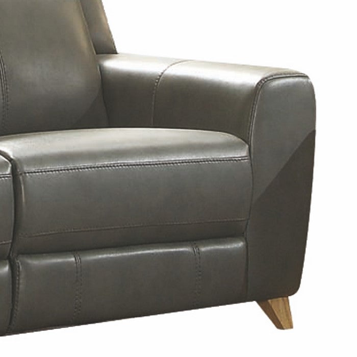 Power Reclining Leatherette Loveseat with Angled Tapered Legs, Gray