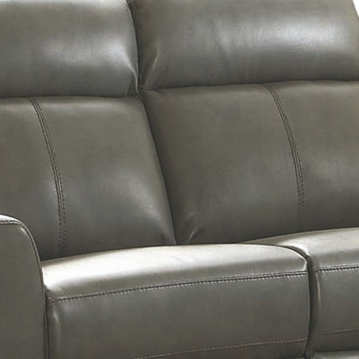 Power Reclining Leatherette Loveseat with Angled Tapered Legs, Gray