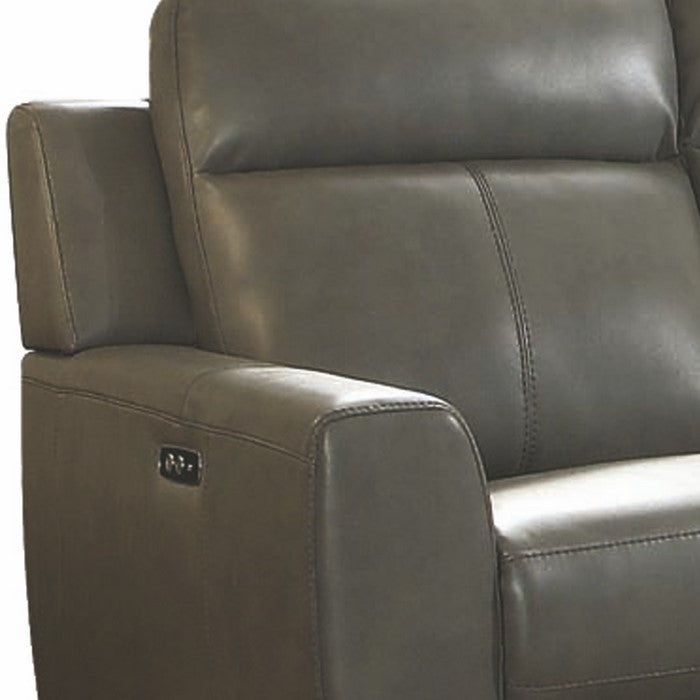 Power Reclining Leatherette Loveseat with Angled Tapered Legs, Gray