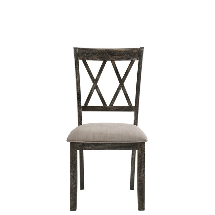 Wooden Side Chair with Dual X Shape Backrest and Padded Seat,Set of 2,Brown