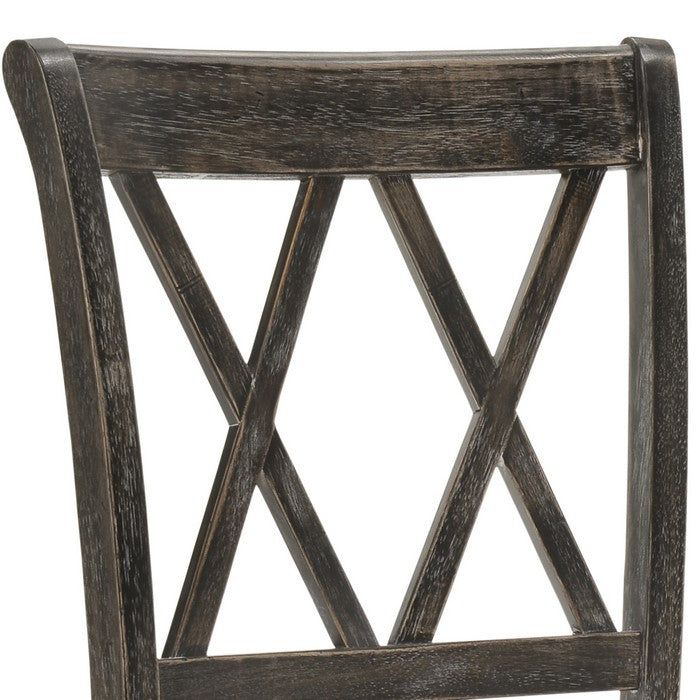 Wooden Side Chair with Dual X Shape Backrest and Padded Seat,Set of 2,Brown