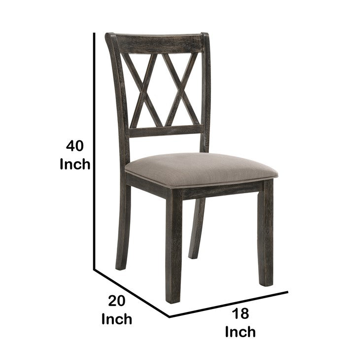 Wooden Side Chair with Dual X Shape Backrest and Padded Seat,Set of 2,Brown