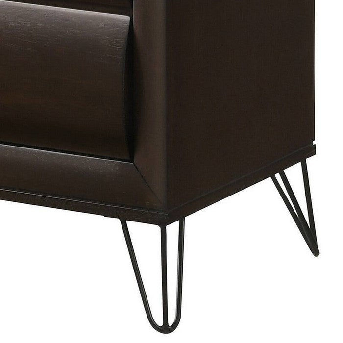 5 Drawer Wooden Chest with Metal Ring Handles and Harpin Legs, Brown