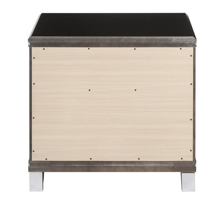 Contemporary 2 Drawer Wooden Nightstand with Mirror Trim Details, Brown
