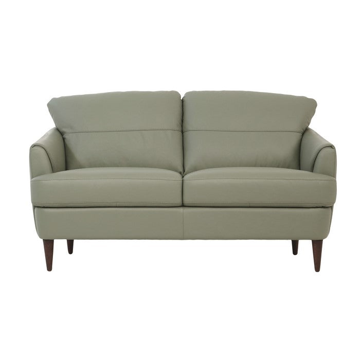 Leatherette Loveseat with Flared Armrests and Stitched Details, Sage Green