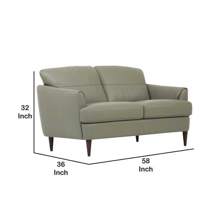 Leatherette Loveseat with Flared Armrests and Stitched Details, Sage Green