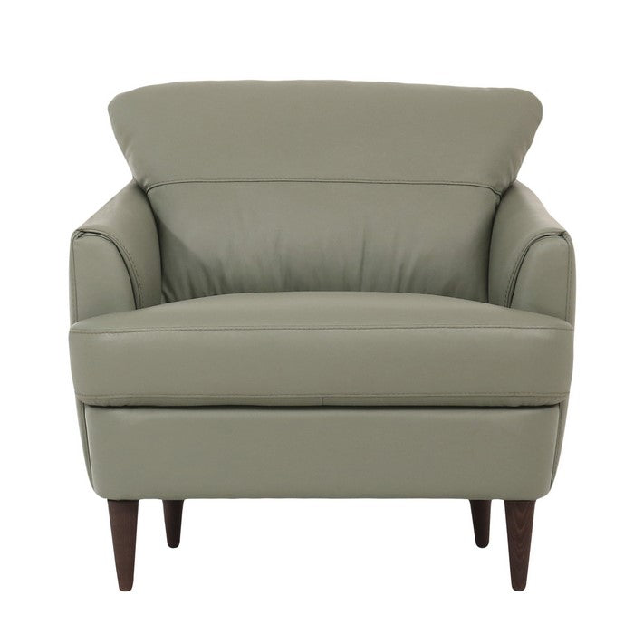 Leatherette Chair with Flared Armrests and Stitched Details, Sage Green