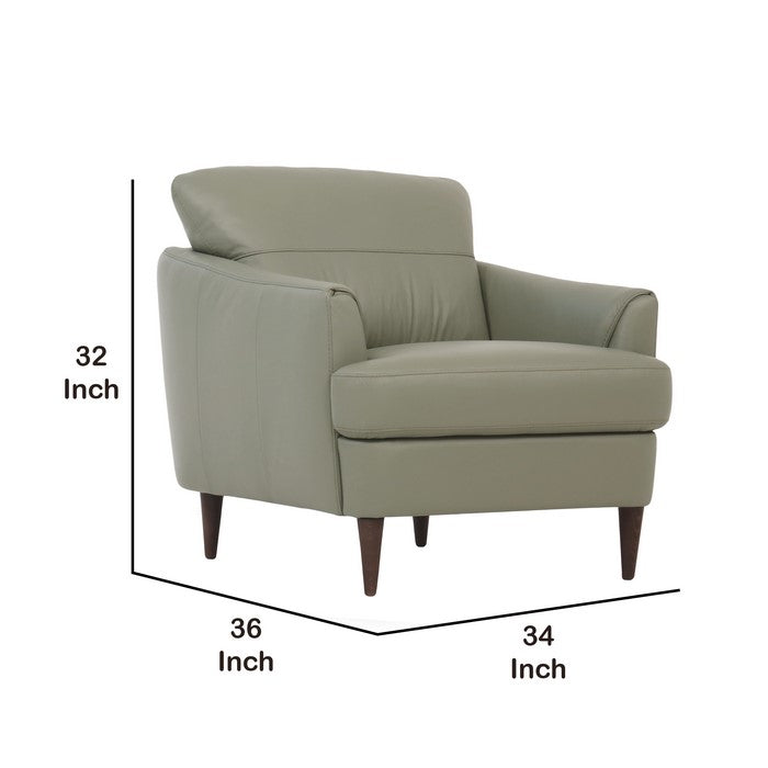 Leatherette Chair with Flared Armrests and Stitched Details, Sage Green