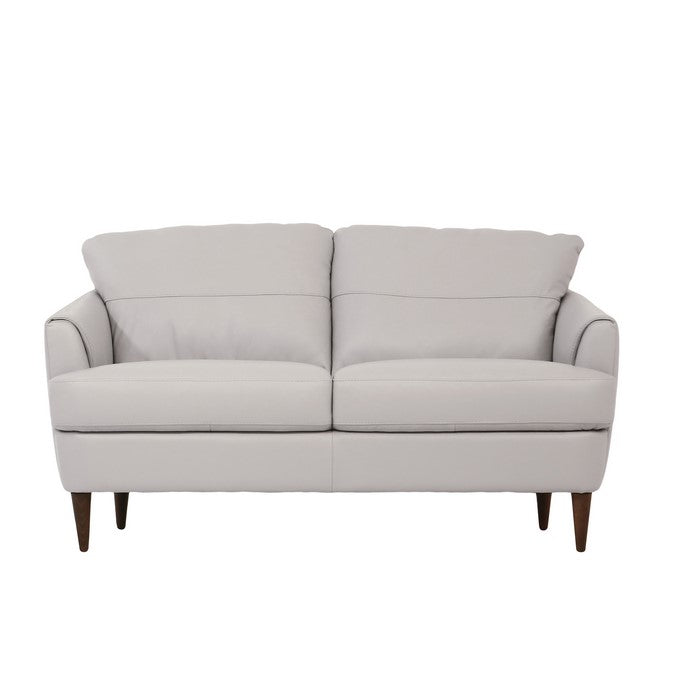 Leatherette Loveseat with Flared Armrests and Stitched Details, Gray