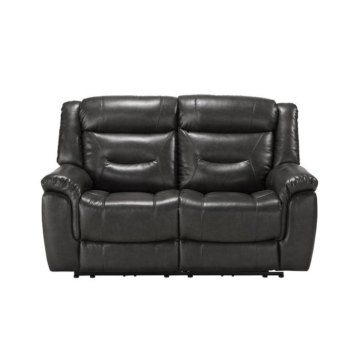 Power Motion Reclining Leatherette Loveseat with  Pillow Top Armrests Black