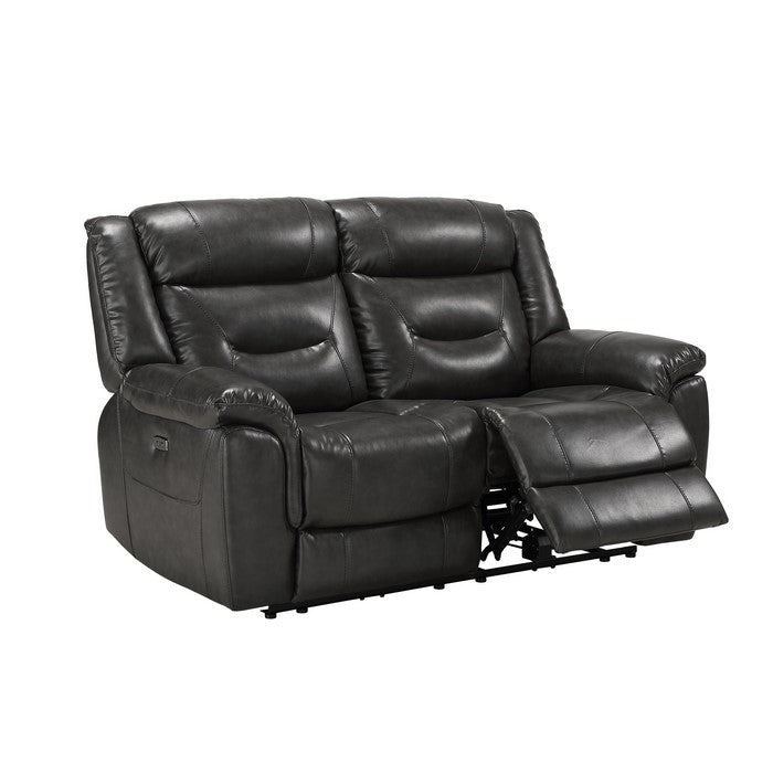 Power Motion Reclining Leatherette Loveseat with  Pillow Top Armrests Black